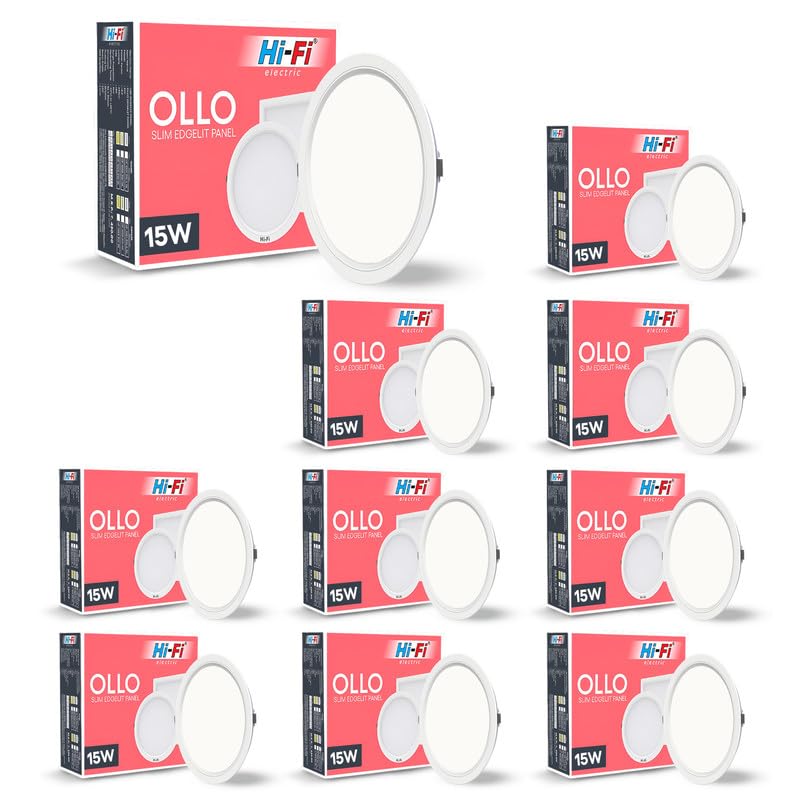 Image of Hi-Fi OLLO Polycarbonate 15-watt Round Led Downlighter| Recessed Led Downlight|Led Ceiling Light for Home and Hall|Cut Out: 68 mm, Color: Natural White (4000K) Pack of 10