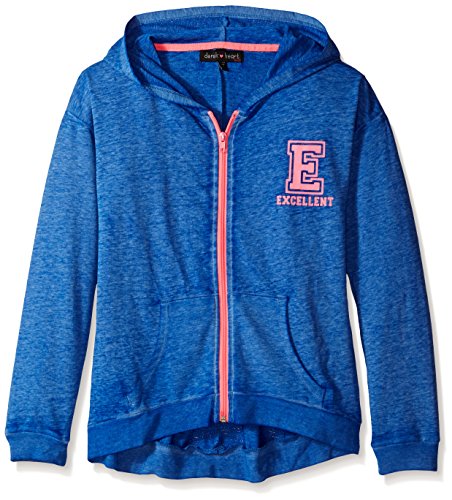 Derek Heart Girls' Drop Shoulder L/SLV Exposed Zip Hi-Low Hem Hoodie+ Kangaroo Pkt & Chest