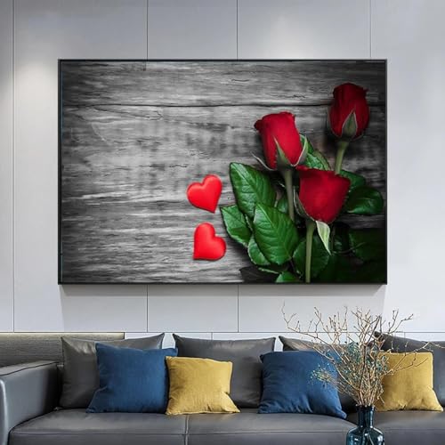 Peinture de roses rouges pour habiller un mur vide de salon