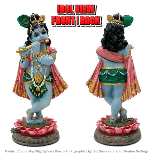 Image of Lord Krishna Idol for Home Decor, Krishna Murti Statue for Temple & Puja Room, Hindu God Figurine, Handcrafted Religious Showpiece, Spiritual Gift for Home, 16 cm