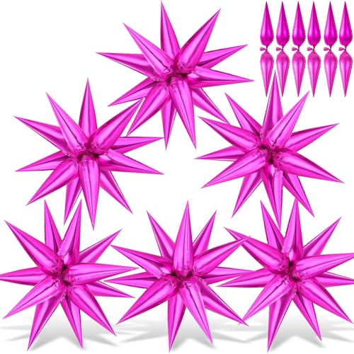 Hot Pink Star Balloons, 72 PCS Star Foil Balloons, Explosion Cone Mylar Spike Balloon for Christmas Party Supplies, Birthday, Wedding Decorations, Photo Props