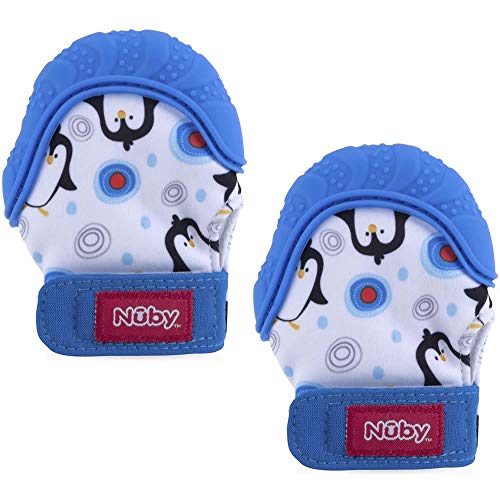 Image of Nuby Soothing Teething Mitten with Hygienic Travel Bag, Blue, 2 Count