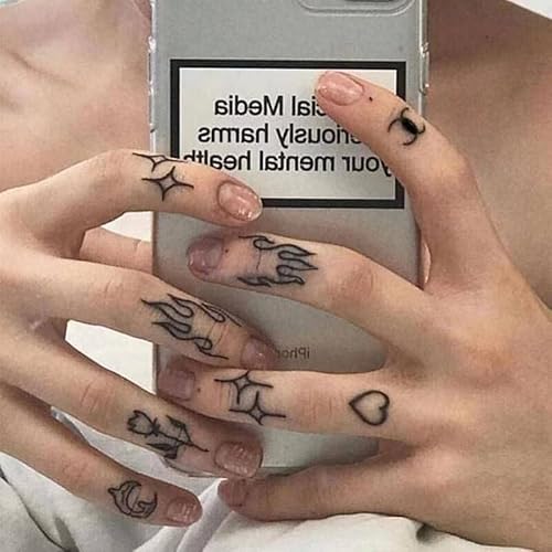 Fake Finger Tattoos Small Temporary Tattoos Realistic Temporary Tatoo For Men Women Hand Waterproof Fake Tattoos That Look Real And Last Long Cross Snake Letters Love Sticker (Style 3) #TOP9