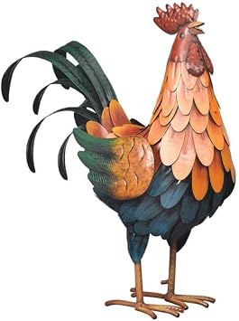 Regal Art & Gift Handcrafted Metal Rooster Statue, Weather-Resistant Farmhouse Yard Art, Indoor/Outdoor Garden Sculpture, Detailed Feather Design, Decorative Bird for Home & Garden, Golden, 16 Height | Golden, 16 in, Metal, Weather-Resistant Farmhouse Sculpture, Detailed Feather Design, Indoor & Outdoor Bird Decor