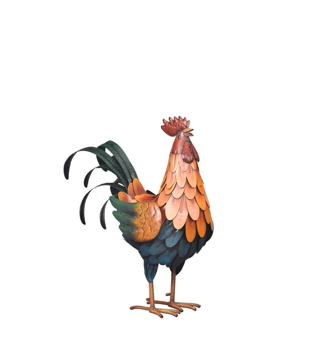 Regal Art & Gift Handcrafted Metal Rooster Statue, Weather-Resistant Farmhouse Yard Art, Indoor/Outdoor Garden Sculpture, Detailed Feather Design, Decorative Bird for Home & Garden, Golden, 16” Height