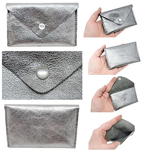 Crystalyn Kae | Pewter Leather Card Case | Mini Wallet With Pearl Snap | Made In The Usa #TOP4