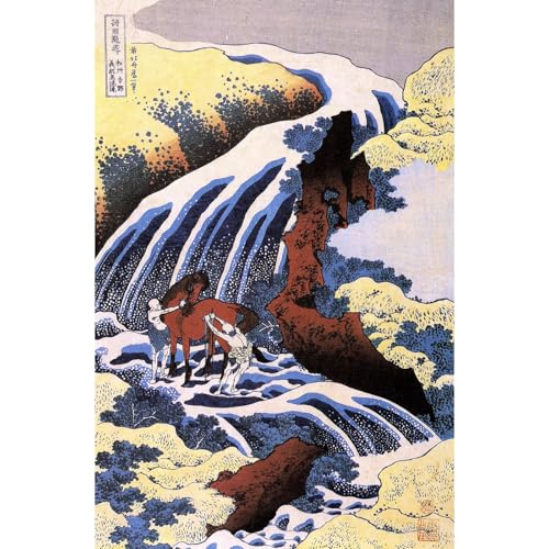 Hokusai Cascade et lavage de chevaux sur toile pour salon serein