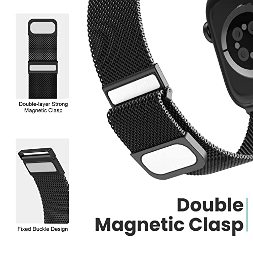 Merlion Magnetic Band For Apple Watch Band 41Mm 40Mm 38Mm 49Mm 45Mm 44Mm 42Mm For Women Men, Mesh Stainless Steel Dual Magnetic Clasp Strap For Iwatch Series 8 7 6 5 4 3 2 1 Se Ultra, Black #TOP1