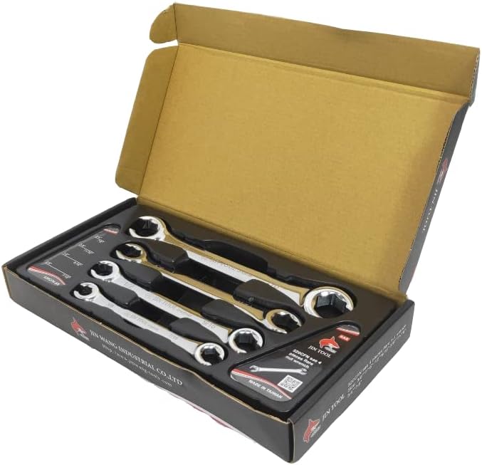 Llave de tuerca acampanada, llave de línea de rotura, alto par, 4 piezas SAE, tamaño 38 pulgadas x 716, 12 pulgadas x 916, 58 pulgadas x 1116, 34