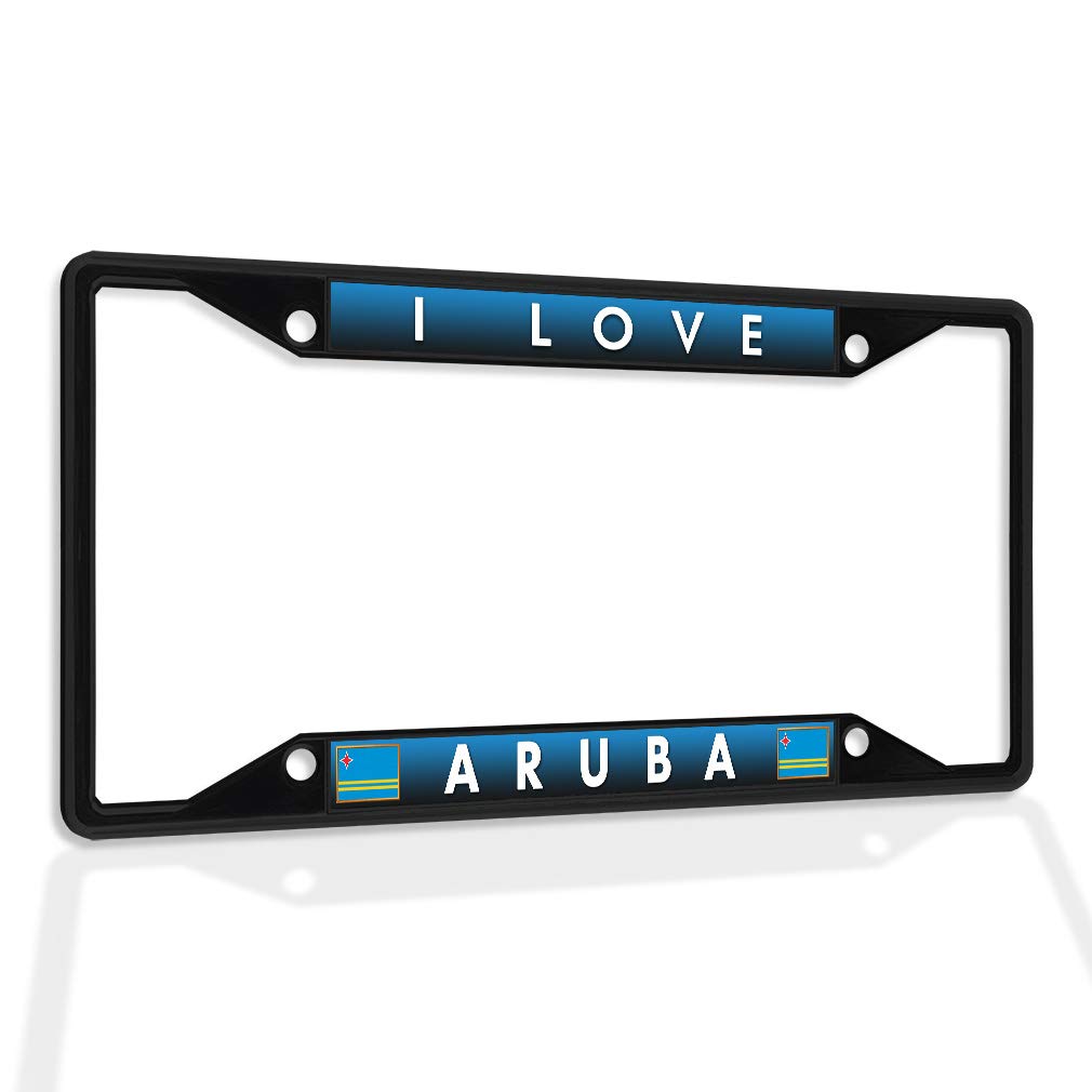 Fastasticdeals Metal Insert License Plate Frame I Love Aruba Weatherproof Car Accessories Black 4 Holes Solid Insert