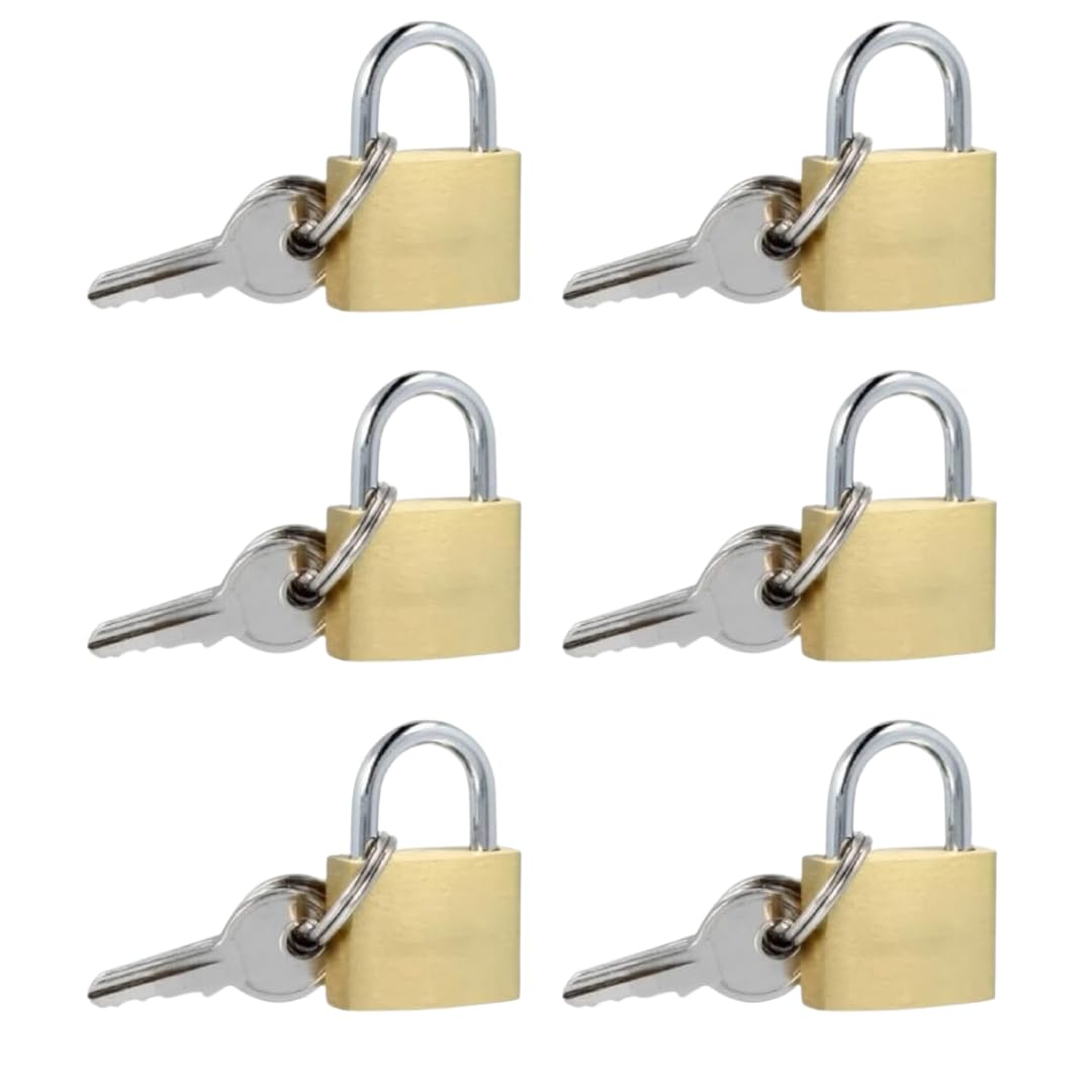 LND Gifts Suitcase Locks 6 Pack Brass Small Padlocks with Keys, 20mm Suitcase Locks with Keys, Luggage Locks Can Be Used for Suitcases and Lockers, 2 Keys per Padlock, Features Hardened Steel Shackle