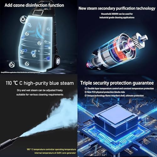 3000W Portable Commercial Steam Cleaner - 6Bar High Pressure, 110°C/230℉ Handheld Steam Cleaning System for Kitchen, Car & Multi-Use, Yellow - 75x30x35 cm