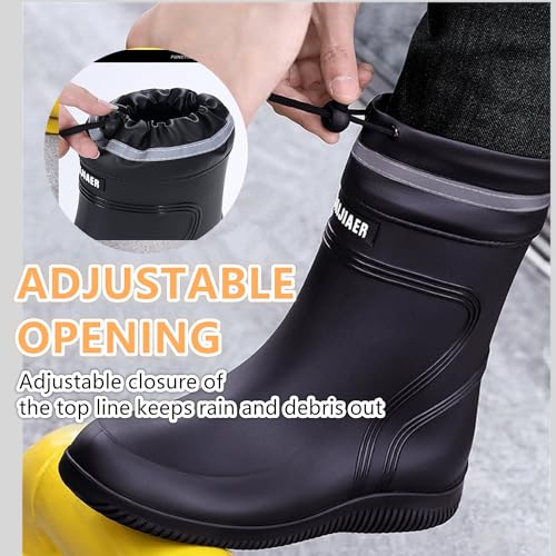 Rain Boots for Men Waterproof Mens Mid-Calf with PVC Rubber Boots Mens Mud Boots, Garden Boots Comfort Lightweight Gardening Fishing Shoes for Yard Farm Outdoor Work2