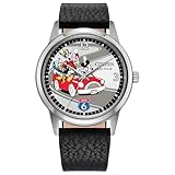 CITIZEN Eco-Drive Mickey Friends - Caja de acero inoxidable de 40 mm en tono plateado con correa de cuero negro y esfera plateada (estilo: FE7110-09W)