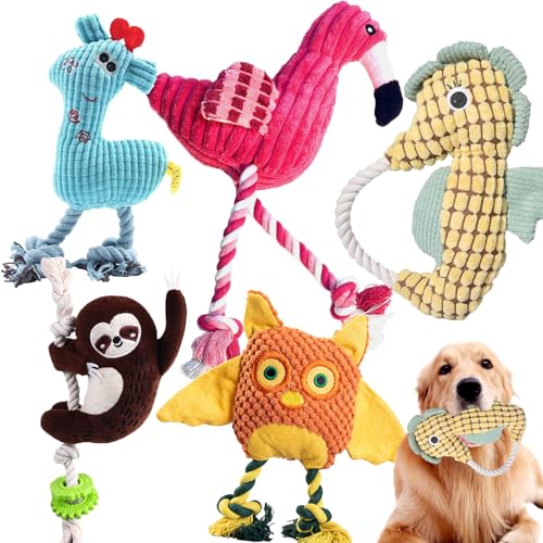MRSOHRET-5-Pack-Plush-Dog-Toys-with-Rope-Squeaky-Dog-Toys-Tug-of-War-Dog-Interactive-Toy-Durable-Dog-Chew-Toys-for-Large-Dogs-Puppies MRSOHRET 5 Pack Plush Dog Toys with Rope, Squeaky Dog Toys, Tug of War Dog Interactive Toy, Durable Dog Chew Toys for Large Dogs & Puppies - Image 1