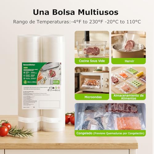 Miniatura 2 de Bonsenkitchen Rollos Al Vacio Para Envasadora Al Vacío, 2 Rollos 28 X 600cm Bolsas De Vacio Gofradas Para Conservación De Alimentos Y Sous Vide Cocina Boilable, Bpa Free, Vb3207