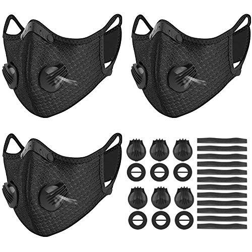 UBRU 3 Set Sports Cycling Masks with Activated Carbon Filter, 6 Breathing Valve