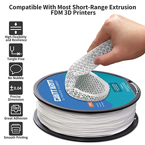 Image of GIANTARM TPU Filament 1.75mm Flexible Soft 3D Printer Consumables White,95A 1kg Spool (2.2 lbs.), Dimensional Accuracy + /- 0.05 mm