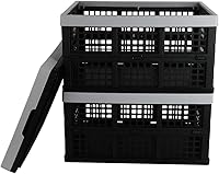 Vista 6 de Kekow Cesta de almacenamiento plegable de plástico negro de 28 L, 3 cajas plegables de almacenamiento