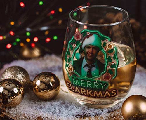 National Lampoon's Christmas Vacation "Merry Clarkmas" Stemless Wine Glass | Novelty Drinkware For Home Bar Set | Oversized Teardrop Glass Cup | Holds 20 Ounces #TOP5