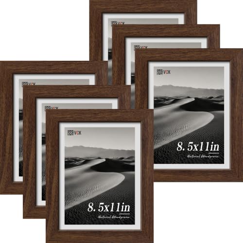 Image of VCK 8.5x11 Picture Frames Brown - Wide Border Wood Multi Certificate 8.5 x 11 Frame, Family Photos, Office Prints, Studio /Gallery Artwork, Woodgrain Series, Tabletop & Wall Hanging, Set of 6