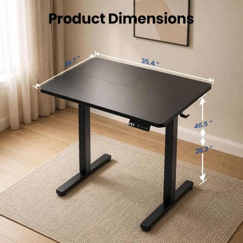 Image of 35 inch x 20 inch Electric Standing Desk, Compact Height Adjustable Desk for Small Spaces, Small Ergonomic Sit Stand Workstation for Home Office Bedroom Apartment (Classic Black)