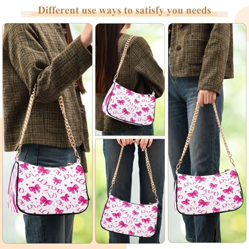 Shoulder Bags for Women Bows Tote HandBag Shoulder Bags purse with Chain Zipper Closure3