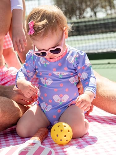 Image of RuffleButts Baby Girls UPF 50+ Sun Protection Floral Printed Long Sleeve One Piece Rash Guard Swimsuit with Zipper