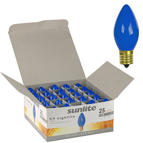 Sunlite 7C9/B Incandescent 7-Watt, Intermediate Based, C9 Night Light Colored Bulb, Blue, 25