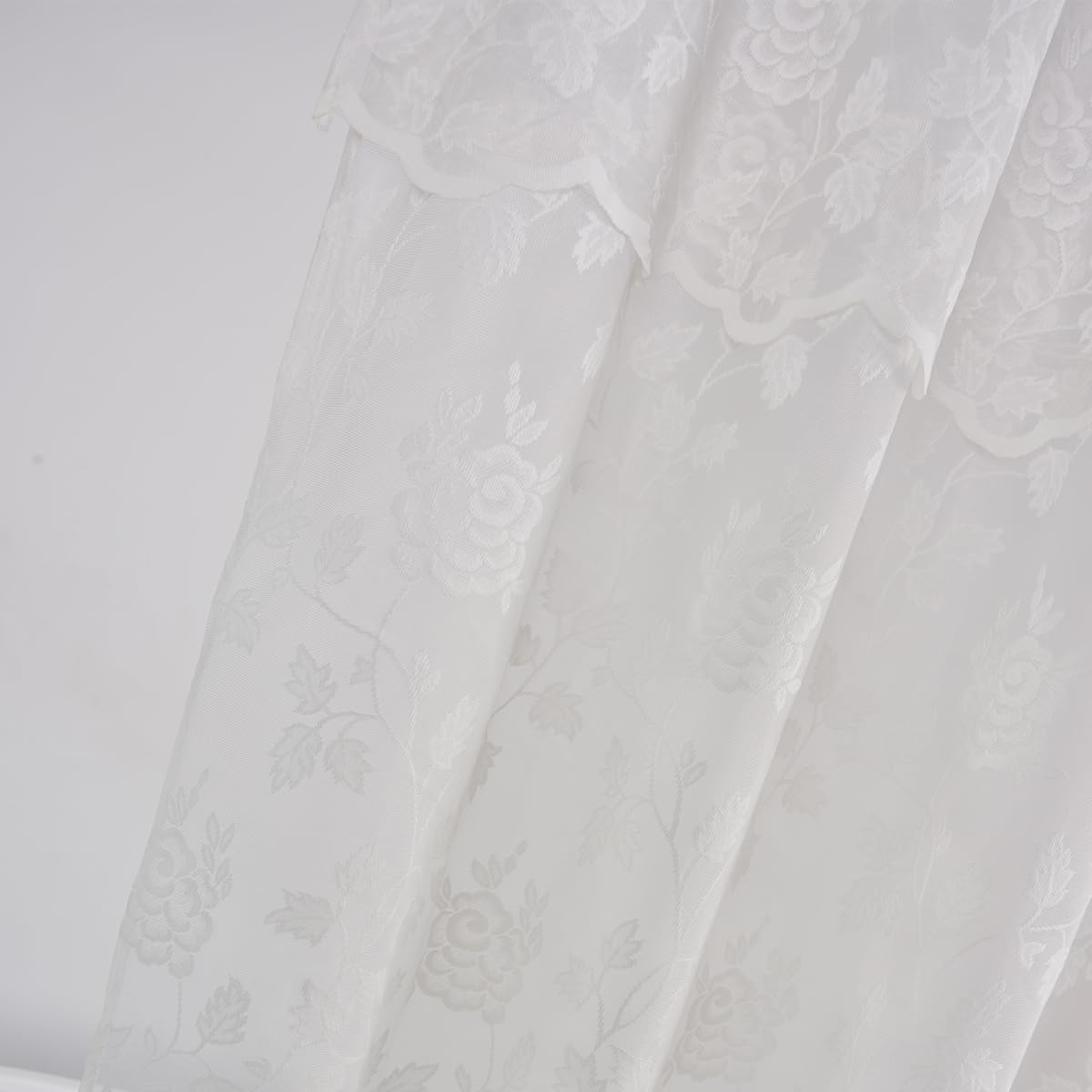 TERLYTEX Rideau de douche en dentelle ivoire avec cantonnière attachée, broderie champêtre, motif floral, vigne, voilage festonné en dentelle transparente de 183 cm de long pour salle de bain, 183 x