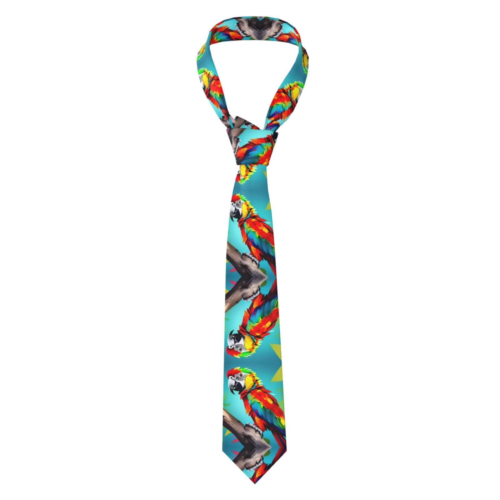 LLOTPQ Men's Skinny Tie - Parrots On Tree Print Necktie for Wedding, Groomsmen, Business & Formal Wear â€“ Adjustable, and Stylish