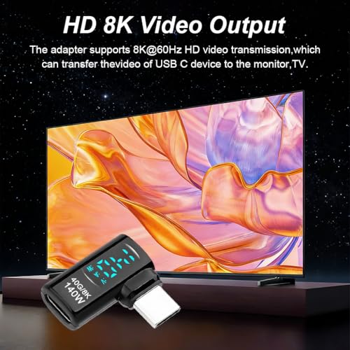 Image of Verilux PD 140W USB C to Type C Connector with LCD Display, Right Angle Type C Connector Support 40Gbps Data Sync & 8K@60Hz Video for iPhone 17 /16 /15, MacBook and More USB-C Devices, Black