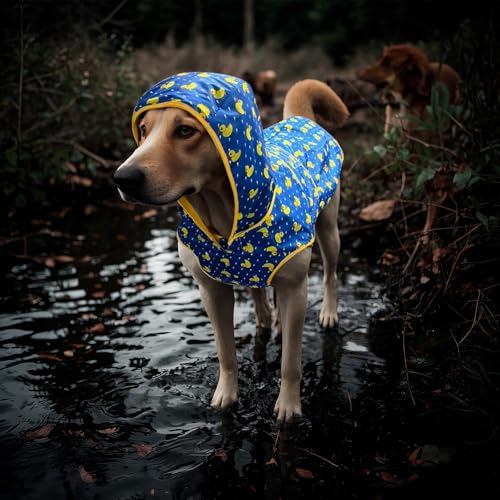 Regenmantel Hund wasserdicht - Beidseitig Tragbar Wasserdichter Hundemantel mit Kapuze und Reflektoren für trockene,sichere Gassigänge, den Hundespielplatz und den Urlaub mit Hund (M - Gelb)