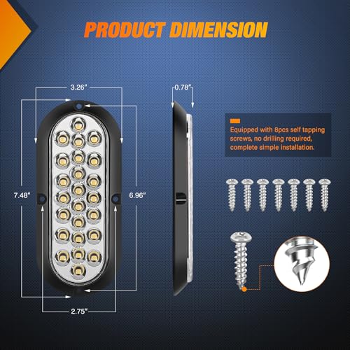 Image of Nilight 6Inch Oval Tail Light 2PCS White 24LED Back Up Reverse Lights Surface Mount Marker Sealed IP67 Waterproof Taillight for 12V RV Camper Truck Trailer Caravan Bus