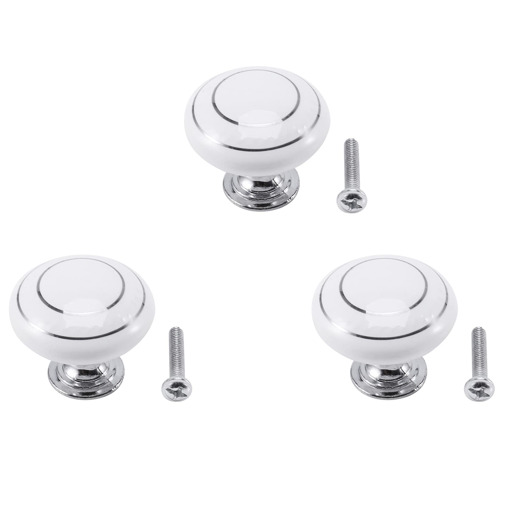 Jnchdghwa White & Silver 3 X Ceramic Door/Wardrobe/Cabinet/Cupboard Knob Handle Drawer White