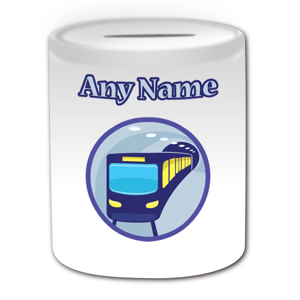 Personalised Gift - London Tube Money Box (Transport Design Theme, White) - Any Name / Message on Your Unique - Saving Piggy Bank - Driver Vehicle Automobile City Public Track Railway Metrolink Metro Underground Train Subway