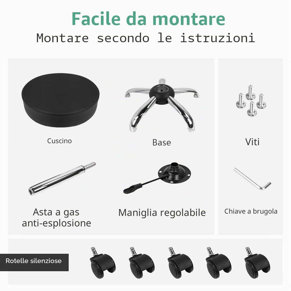 FURWOO Sgabello multiuso rotondo con ruote per spa regolabile sgabello da disegno (nero)