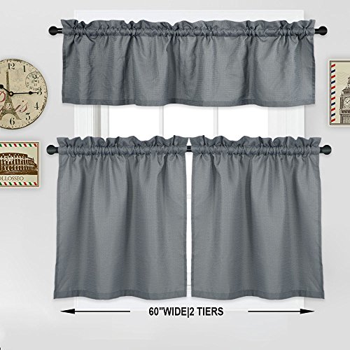 Nanan Curtain Valance,Waterproof Waffle Woven Textured Valance For Bathroom Short Window Curtain,Rod Pocket Tailored Kitchen Valance Curtain Cafe Curtains - 60" X 15", Grey, One Panel #TOP6