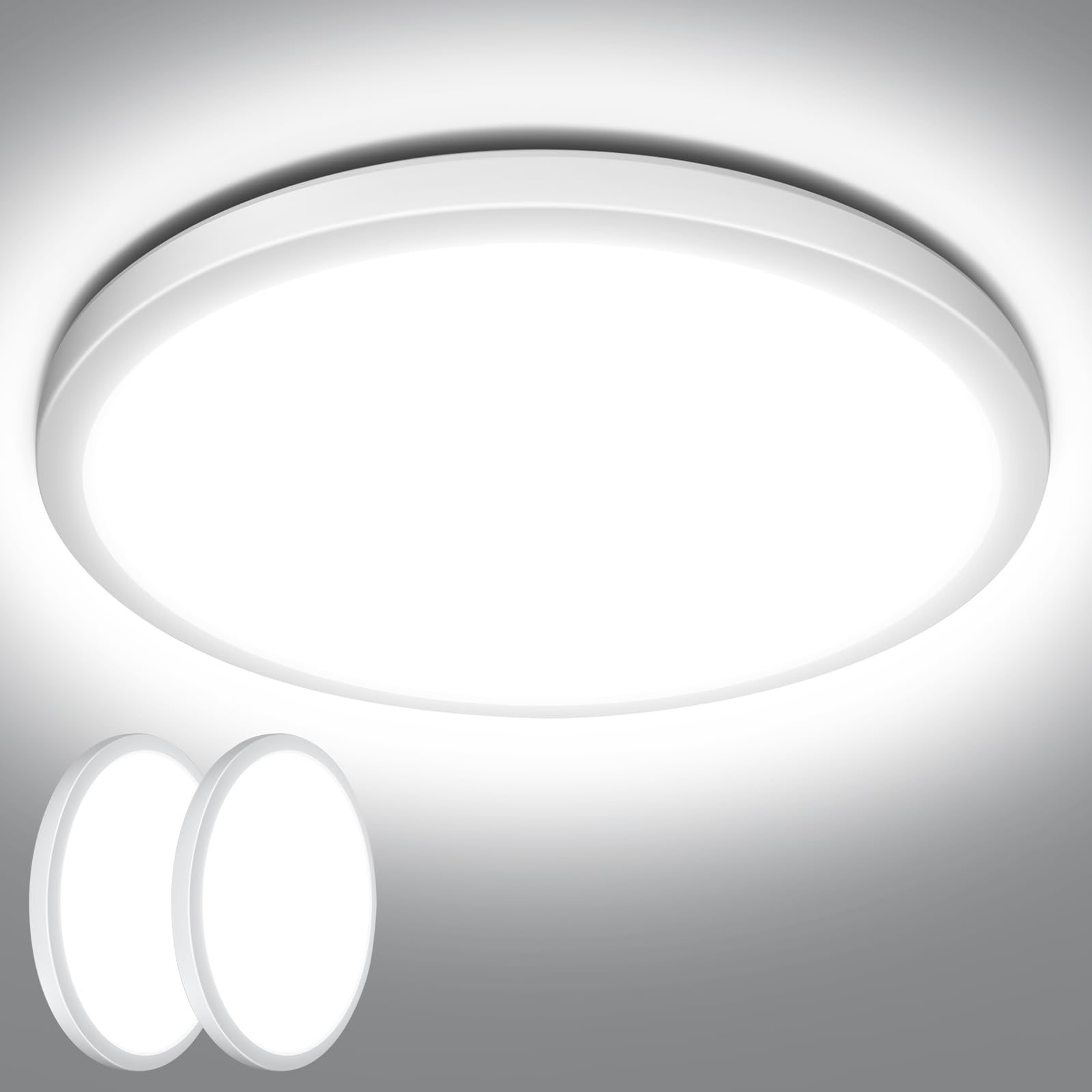 Lepro Deckenlampe 24W, IP44 Wasserfest Deckenleuchte，5000K 2400LM Badezimmer Lampe, Kaltweiß Deckenleuchte Badezimmer, ideal Badezimmerlampe Decke für Bad Schlafzimmer Wohnzimmer, Ø29.3cm, 2 Stücke