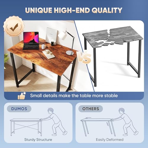 Image of DUMOS 32 Inch Small Computer Desk for Home Office, Modern Study Writing Gaming Work Table Simple Style for Bedroom with X-Shaped ReInchforcement, Rustic Brown