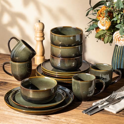 Image of TheTerra Ceramic Dinnerware Set for 4, 16-Piece Plates and Bowls Set