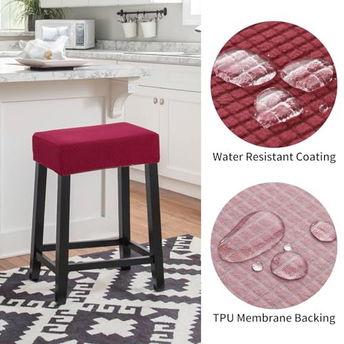 Image of YISUN Stool Covers Rectangle - 2 Pack Stretch Waterproof Saddle Seat Cover Counter Bar Stools Bar Chairs Covers Kitchen Island Chairs Cushion Protector (2, Wine Red)