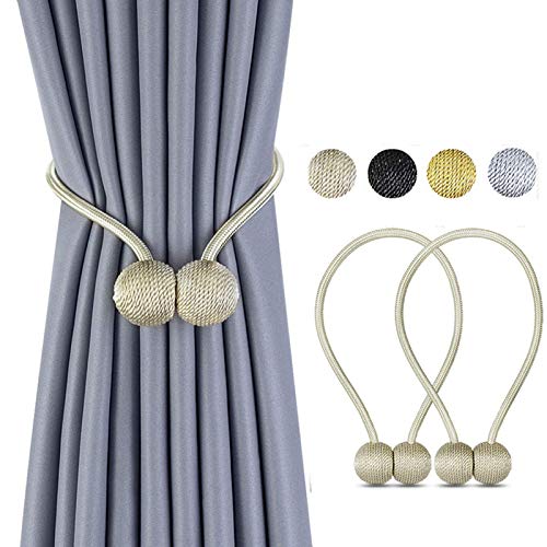 Alzapaños magnéticos para cortinas, los más convenientes, estilo europeo decorativo para cortinas, soporte para cortinas opacas, oficinas, 16 pulgadas, 2 unidades (beige)