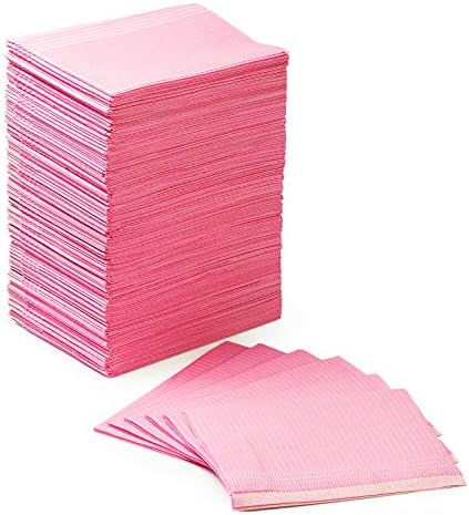 JMU 125 Pack Dental Bibs, Pink Dental Bibs Disposable 3-Ply, 13" x 18" Patient Bibs Medical Tray Covers