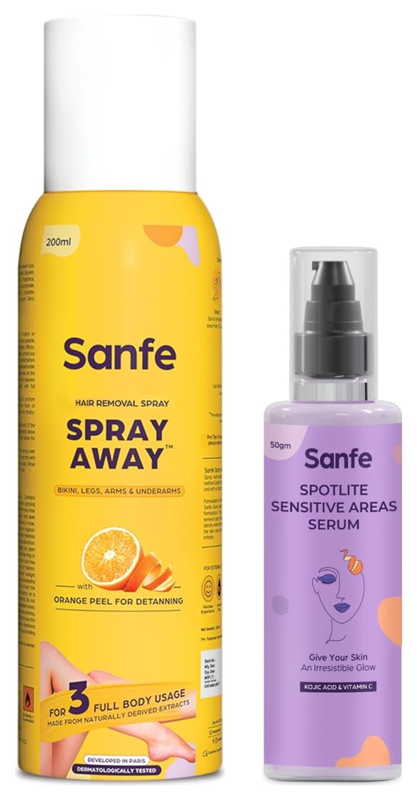 Sanfe Painless & Detan Hair Removal Spray Cream - 200 ml & Sanfe Spotlite Sensitive Body Serum For Dark Underarms, Inner Thighs and Sensitive Areas 50gm-image-44