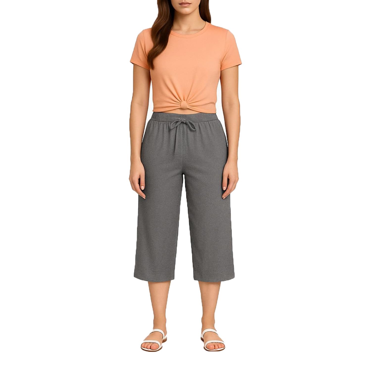 brand flex Women's Elastic Waist Regular Loosefit Cotton Solid Capri Lounge Pants, 3/4th Pyjama Capri For Girls Grey Single Pack-picture-14