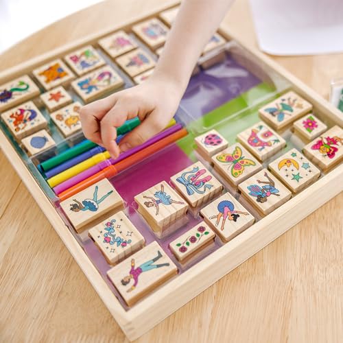 Melissa & Doug Deluxe Wooden Stamp and Coloring Set – Fairy Tale (30 Stamps, 6 Markers, 2 Durable 2-Color Stamp Pads) Fairy Tale-Themed Wooden Stamps for Kids and Coloring Activity Set - image 2