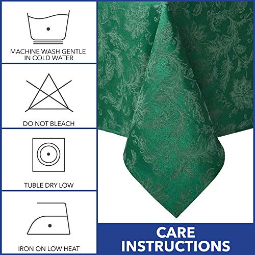 SoHome Christmas Poinsettia Damask Tablecloth, Cotton/Polyester Blend/Stain and Water Resistant/Machine Washable, 60\"x84\" Rectangle Green - Thumbnail 4