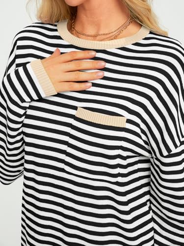 LILLUSORY Womens Oversized Striped Soft Knit Pullover Sweater Shirts with Chest Pocket - Image 6