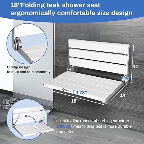 18" Teak Folding Shower Seat Wall Mounted,Fold Down Shower Bench For Small Shower Space, Home Care Teak Wood Stool For Inside Shower,Pregnants-Maximum Load 380Lb[European Teak] (18"-White) #TOP3